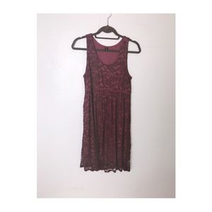 Harhay Maroon Floral Lace Dress | Size M